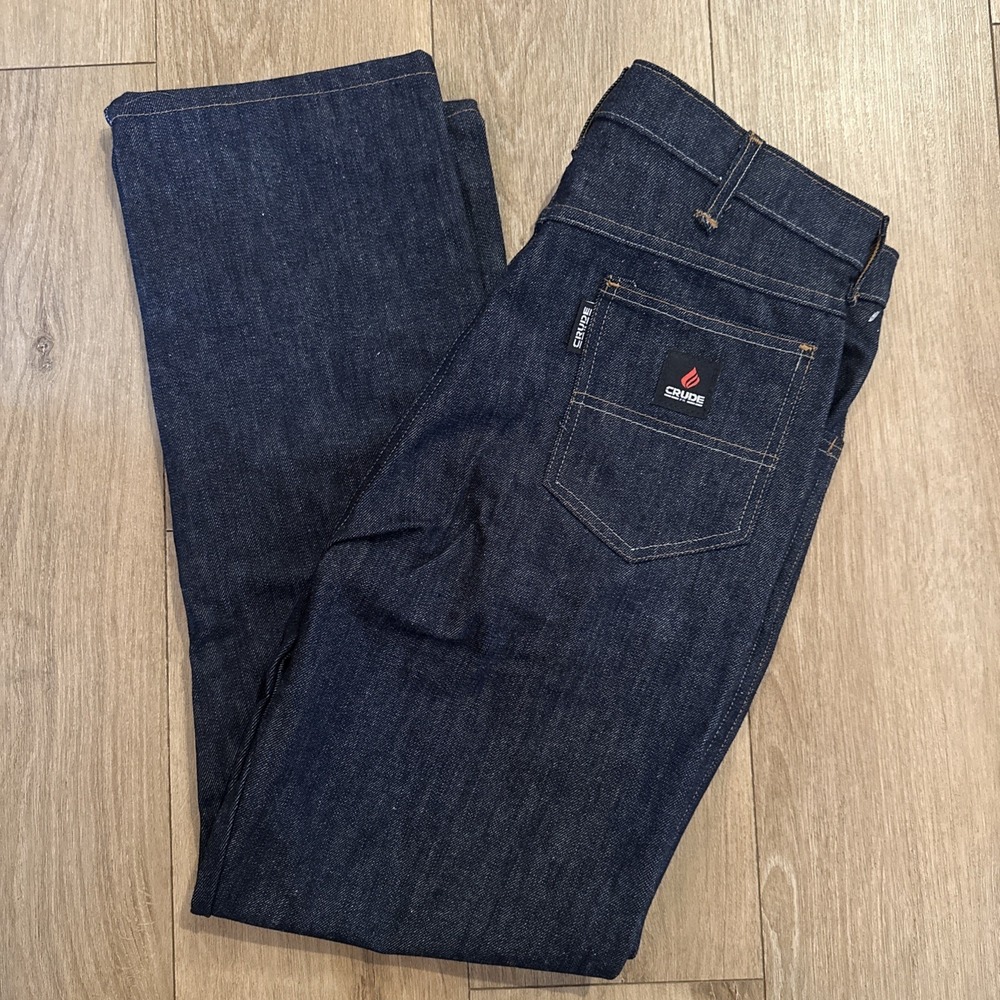 Crude FR Flame Resistant Jeans 34x32 Dark Wash Denim Straight Leg Work Pants NWT